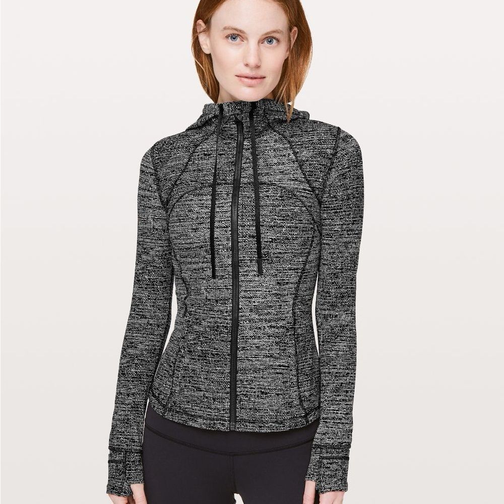 Lululemon Hooded Define Jacket Nulu Twillines White Black, Size 8